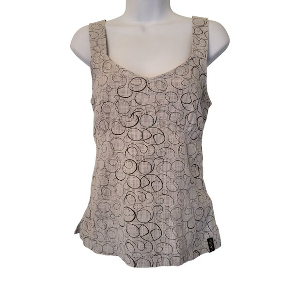 Kavu M Sleeveless Top Gray Black Circle Pattern Cotton Jumper Overall Straps - Picture 1 of 8